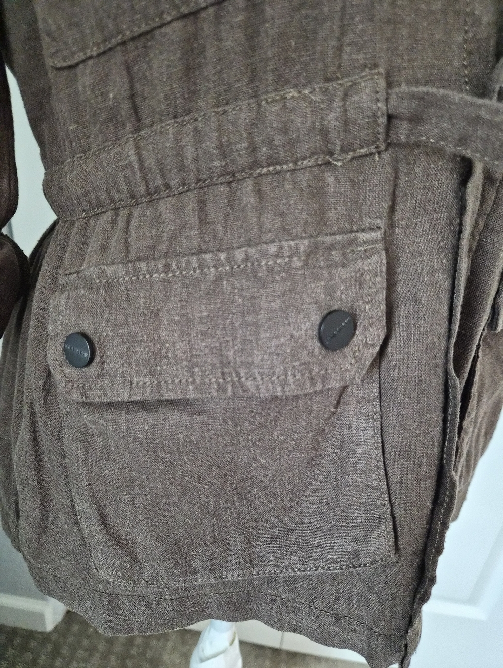 Sanctuary Olive Green Linen Blend Utility Jacket Tie Waist Size Small - Picture 3 of 13